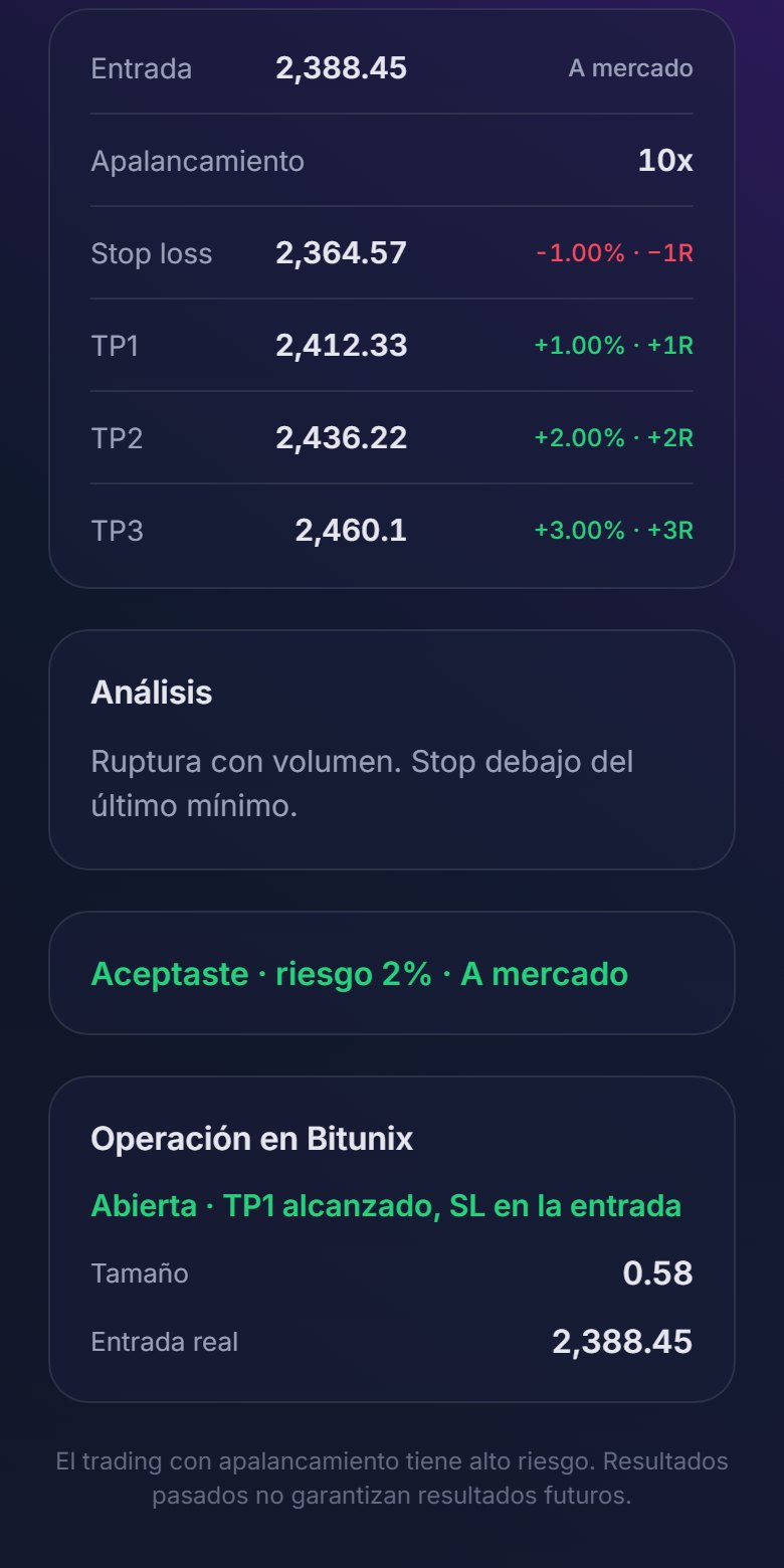 App screen: an executed signal with the first target hit
